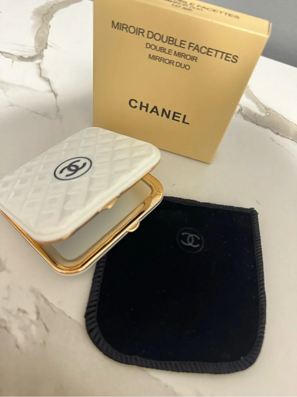 CHANEL White Quilted Compact Double Mirror